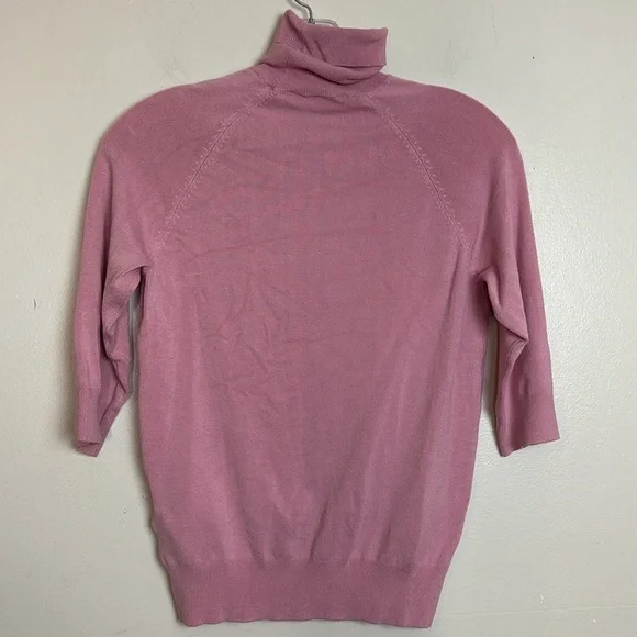 Zara High Collar Turtleneck Fine Ribbed Knit 3/4 Sleeve Sweater in Pink - Picture 13 of 14